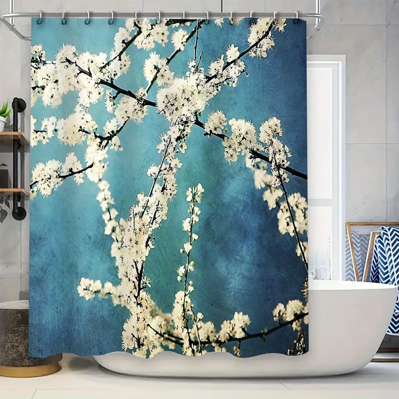

Floral Shower Curtain Botanical Blue Nature Plant Blossom Bathroom Decor Vintage Farmhouse Rustic Waterproof Modern Home Textile 90x180cm