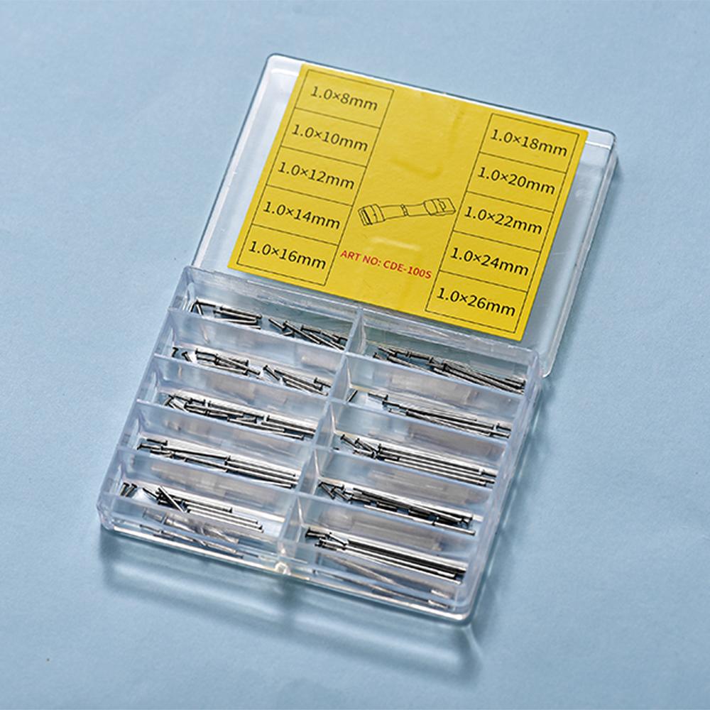 Watch Band Spring Bar Set 100pcs 8-26mm 1.0mm Thick Metal Watch Pins Clasp Buckle Tube Durable Watch Replacement Parts Universal