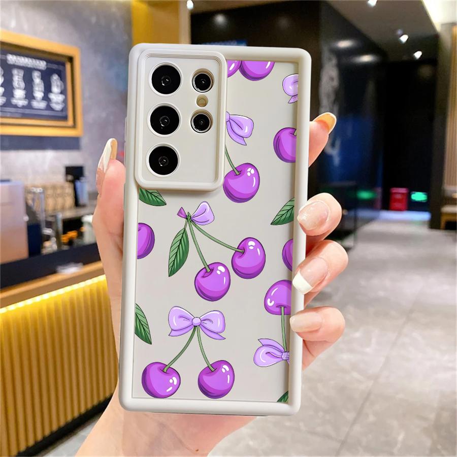 Cartoon Purple Cherry Phone Cover Case for Samsung Galaxy S26 Ultra S21 S20FE S24Ultra S25 S25 Edge S23 FE S24 Plus S22