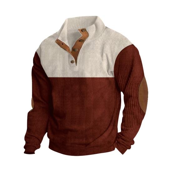 Høst Vår Herre Genser Knappet stativ krage Colorblock Skjæring Langermet Pullover Sport Uformell Daglig topp