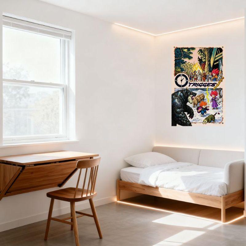 TRIGGES Vintage Forest Fire Metal Tin Sign, Medieval Characters, Clock & Snowy Landscape with Creatures for Home Bar Decor