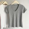 Summer cotton simple solid Women's t shirts korean v-neck Short-sleeve T-shirt casual slim Elastic pink y2k Tops women clothing