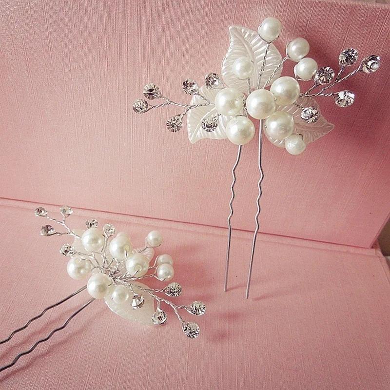 Wedding Bridal Bridesmaid Pearl Crystal Leaf Headpiece Hair Pin Hairpin Pearl Headwear Hairpin Ornaments Fashion Sexy Accessory