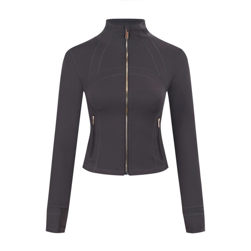 Lulu Logo Slim-Fit Ladies' Stand-Collar Jacket with Gold Zipper, Long-Sleeved Sports Fitness Outerwear