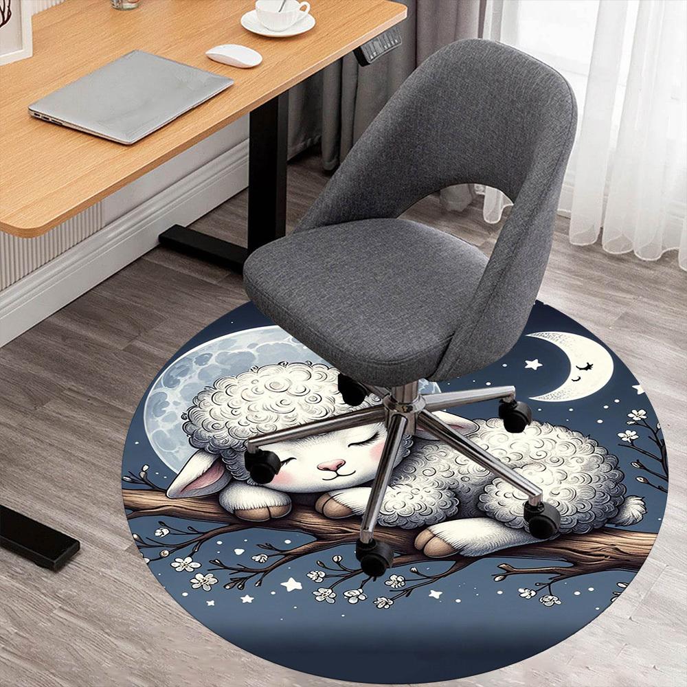 1PC Lamb Moon Stars Round Chair mat Area Rug - Non-Slip, Floor Mat for Office, Bedroom, home decor Christmas Gift c0528034