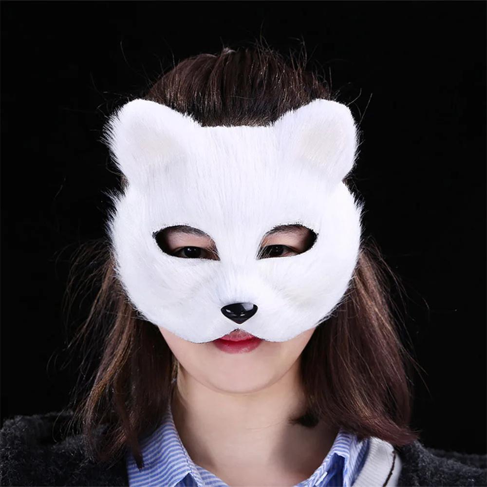 Fox Face Mask Shape Half Face Eye Mask Sexy Imitation Cat Fur Animal Mask Christmas Carnival Party Role-playing Costume Props
