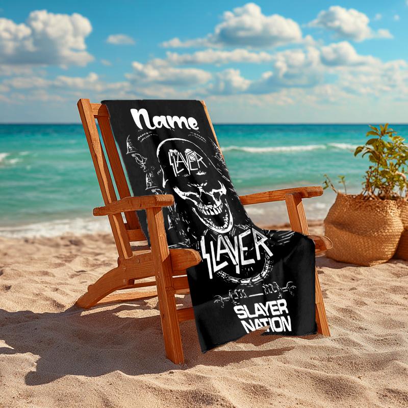Personalized customized proof beach towel with Slayer band pattern - soft, absorbent,quick-drying,perfect swimming,camping&bathing