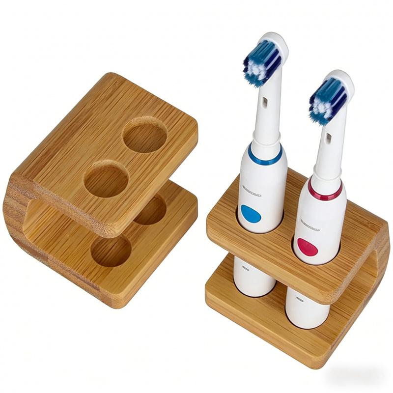Wall-Mounted Bamboo Toothbrush Holder with 3/4 Holes Electric Toothbrush Head Storage Box Multi-Compartment Bathroom Organizer