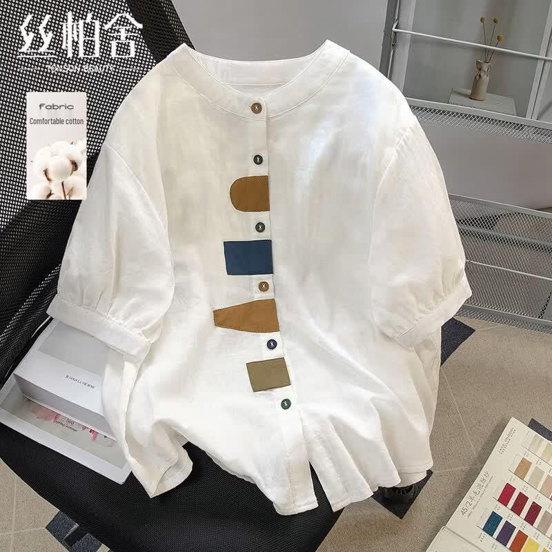 Women s Pure Cotton Color-Blocked Round Neck Shirt XXL