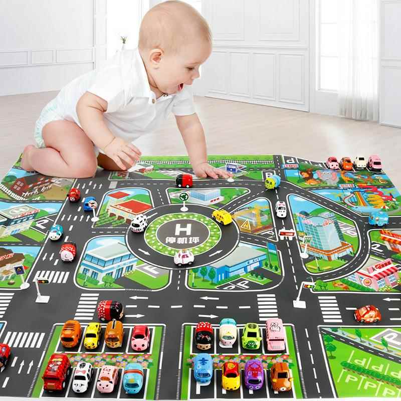 130x100cm Children Games Mat Cartoon City Traffic Map Non-Slip Playmat For KidsToddler Montessori Early Education Toys TMZ