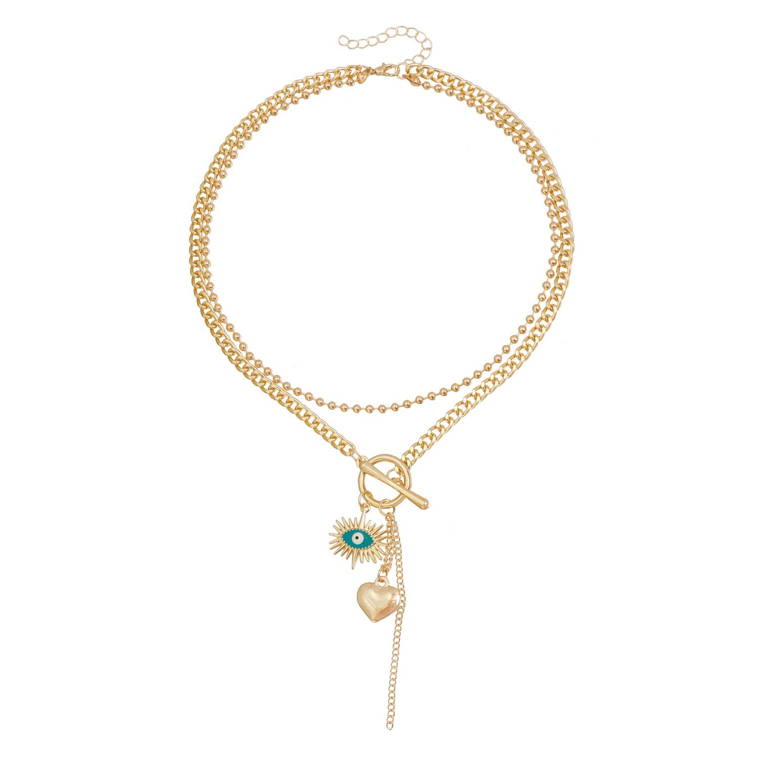 Vintage Wind Devil s Eye Love Necklace ins Wind Double Layer Stacked Necklace