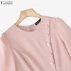 ZANZEA Women Casual Round Neck Elegant Summer Short Sleeve Dress