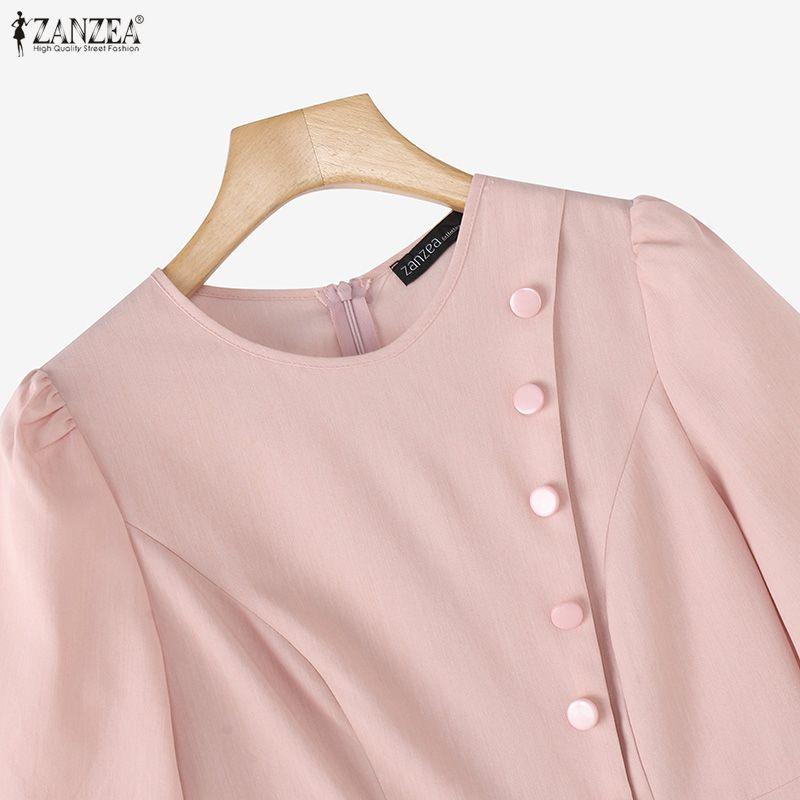 ZANZEA Women Casual Round Neck Elegant Summer Short Sleeve Dress