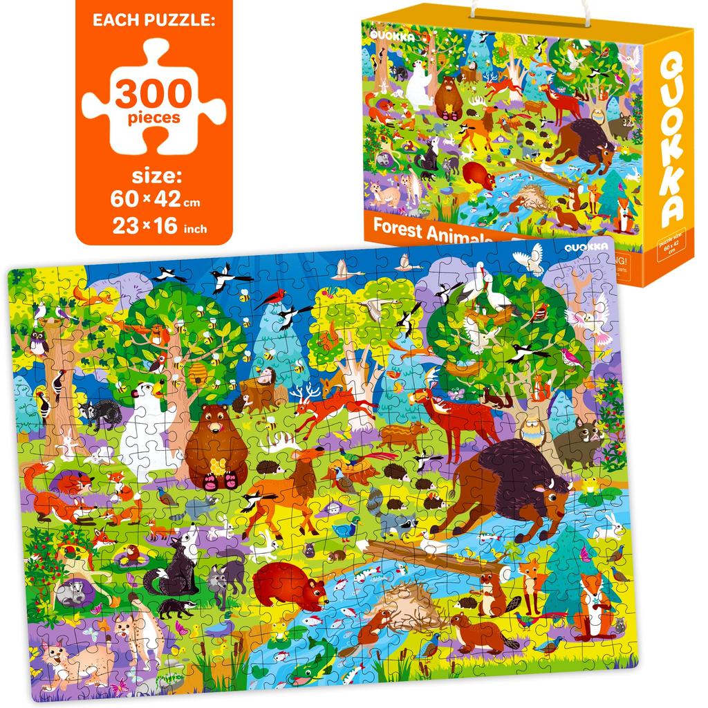 QUOKKA 300 Piece Puzzle for Kids Ages 8-10 - Set of 3 Floor Jigsaw Puzzles - Ages 10-12 Sea Creatures, Forests, Insects Learning Toys - Educational