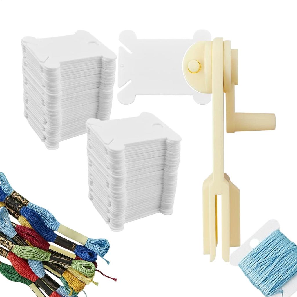 120 Pcs Plastic Floss Bobbins With Bobbin Winder For CrossStitch Cotton Thread Craft DIY Sewing Storage Thread Organizer Holder