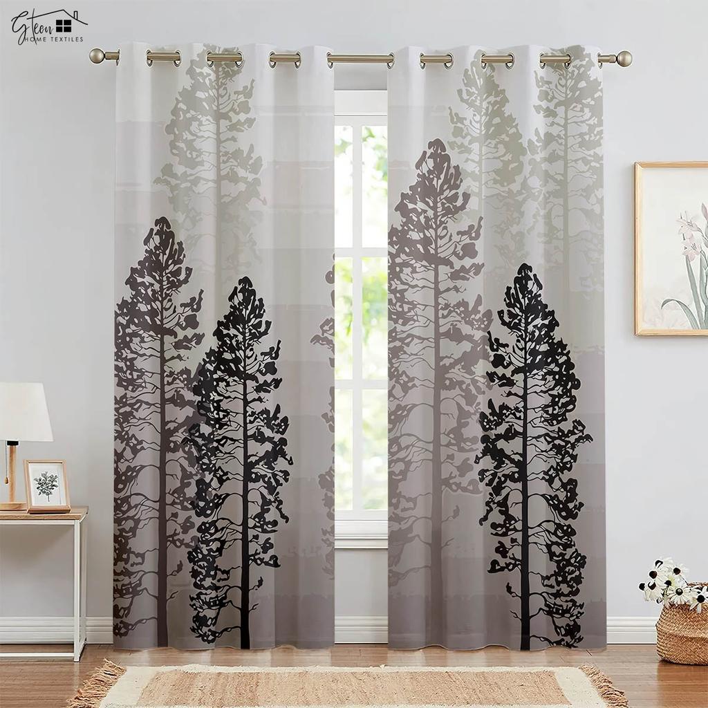 Κουρτίνες δάσους 3D εκτυπωμένες τοπίο πράσινο ηλιοφάνεια φύλλο σφενδάμου φύση ζωτικότητα B&B ξενοδοχείο υπνοδωμάτιο σαλόνι κουρτίνες 2 ΤΕΜ