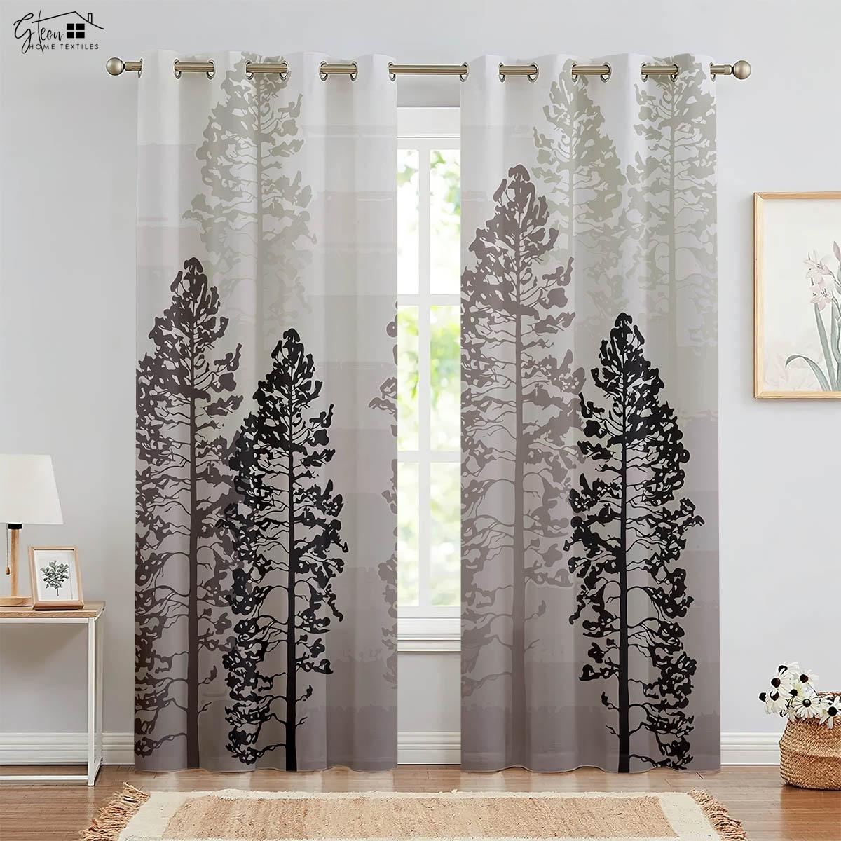 

Forest woods Three-Dimensional printed curtains scenery green sunshine maple leaf nature vitality B and B hotel bedroom living roomcurtains W50xH130(CM)x2PCS&Grommet Top
