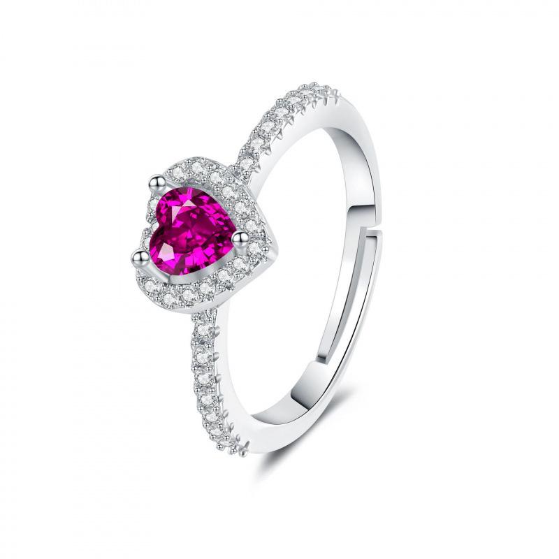 Colorful Heart Zircon Full Diamond Open Ring - European Fashion Classic