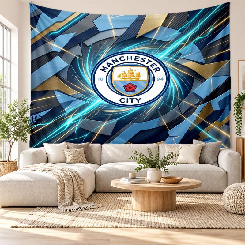 Arazzo da Parete Manchester City, Tessuto Morbido da Appendere, Sfondo Decorativo per Camera da Letto, Arte da Parete per la Casa
