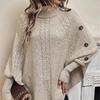 Damen S Hoher Hals Knopfdekor Fledermausärmel Strickpullover