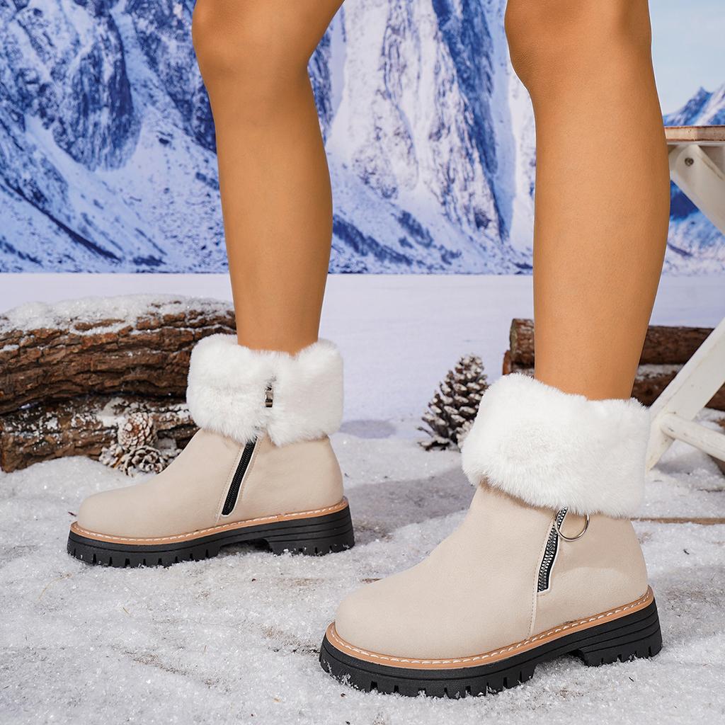 2025 Winter New Platform Mid-Heeled Boots Women's Comfortable Women's Boots Warm Cotton Boots Back Zipper Snow Boots Women's Women