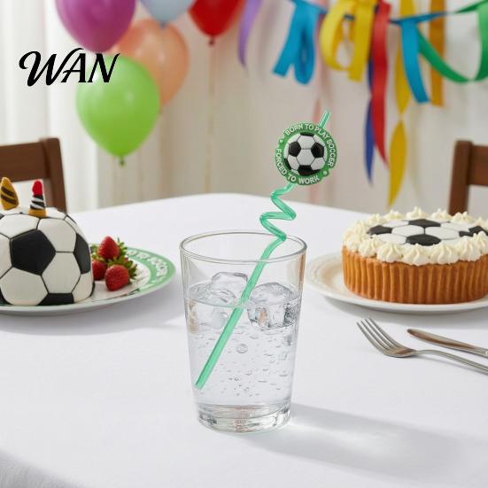 Colorful Spiral Straw 5Pcs Soccer Straws, Reusable Drinking Straws for National Flag Birthday Party, Football Theme Party Celebration Beverage