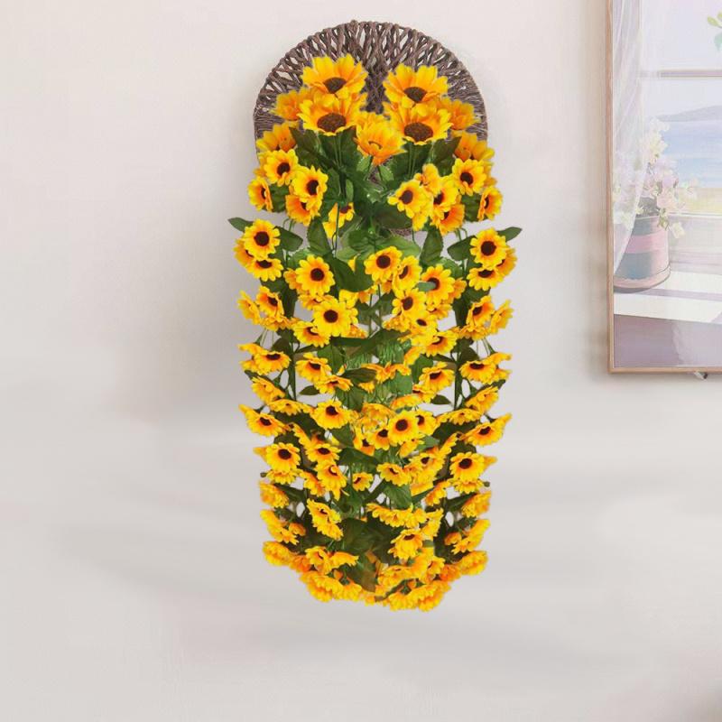 One Sunflower Vine Rattan Hanging Flower Fake Flower for Wall Home Party Wedding Floral Decoration