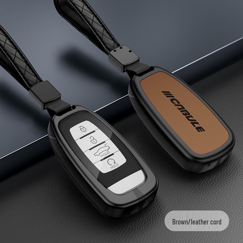 Compatible Hongqi H5 Key Case: Alloy Leather Patchwork Cover with Buckle