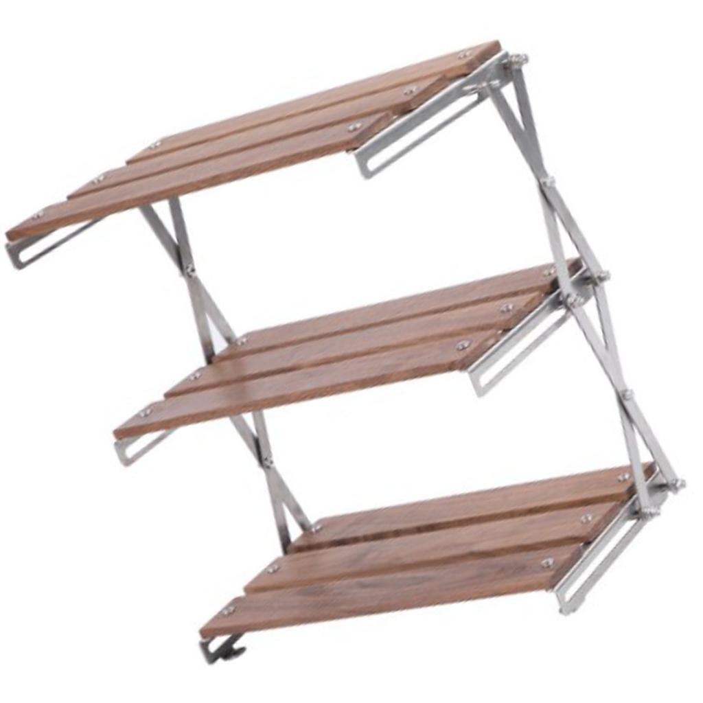3 Tier Wood Shelving Strong Load Bearing Fine Polishing Metal Beech Wood Folding 3 Tier Shelves for Camping Chrome