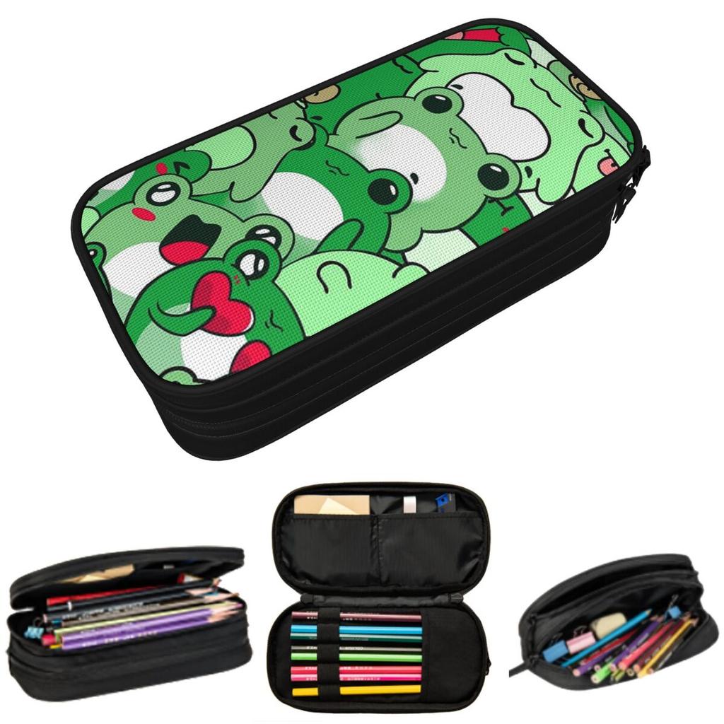 Crowded Cute Frog Pattern Pencil Case for Boy Girl Gifts Pen Box Pencil Bag Stationery Supplies Pen Holder Bag