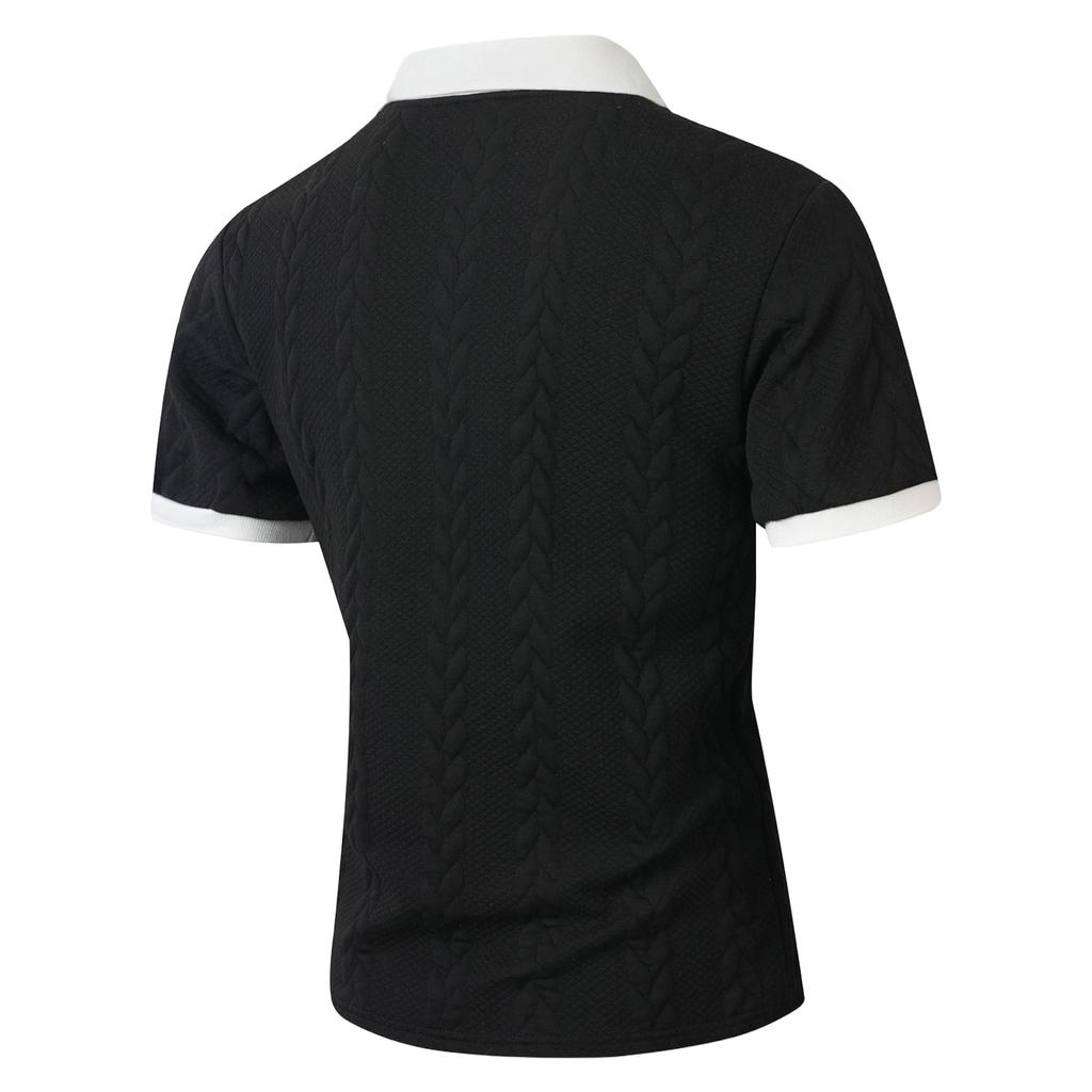 Men’s Short Sleeve Polo Shirt with Collar and Cuffs Lightweight Knitted Casual Top for Everyday Wear