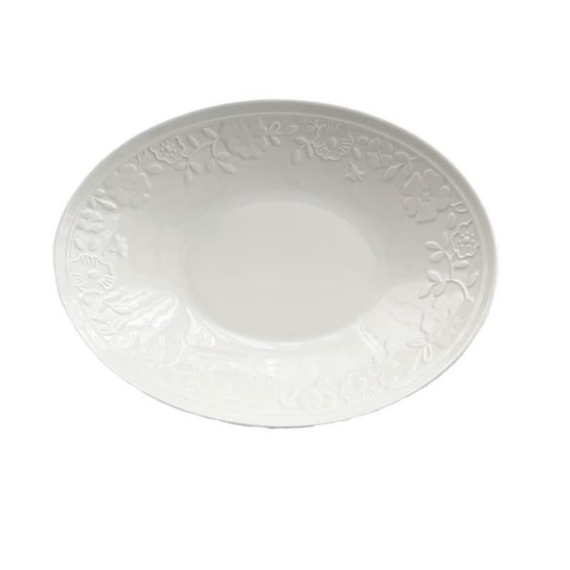 Embossed Ceramic Oval Serving Plate