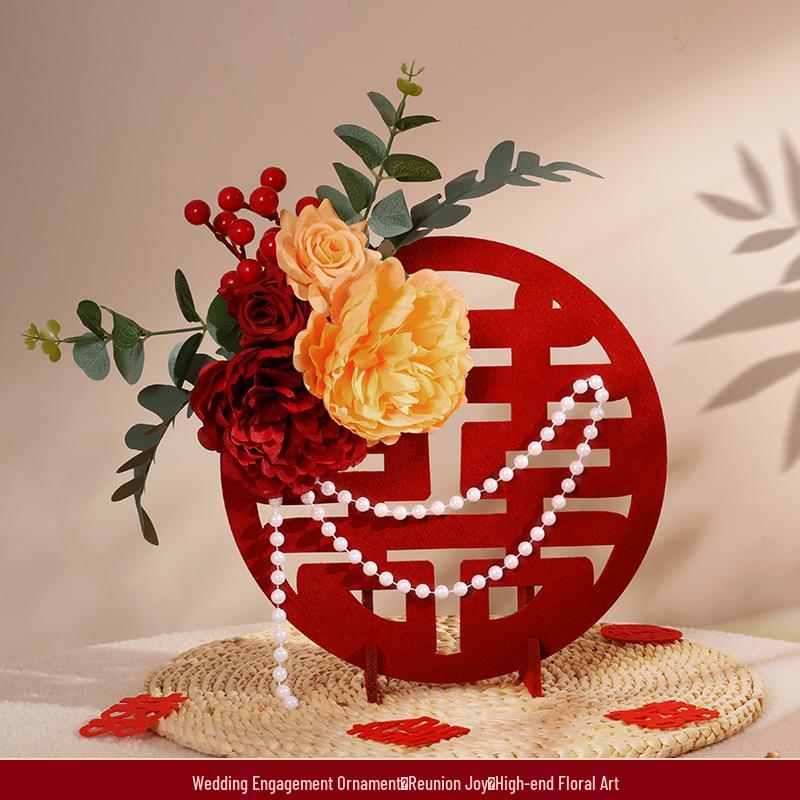 3D Double Happiness Wedding & Engagement Decoration Set: Table & Room Floral Ornaments for Living Room & Bedroom