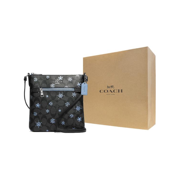 New COACH Rowan Coated Canvas With Smooth Leather Document Bag, Shoulder Bag, Crossbody Bag Mini Women's Black CF285-SVV2W