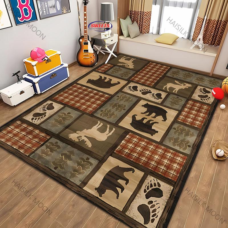 Amerikanischer Country-Retro-Stil Teppich mit Tierdruck für moderne Heimdekoration, schmutzabweisend, Kinderspiel Anti-Rutsch-Dekormatte Geschenk