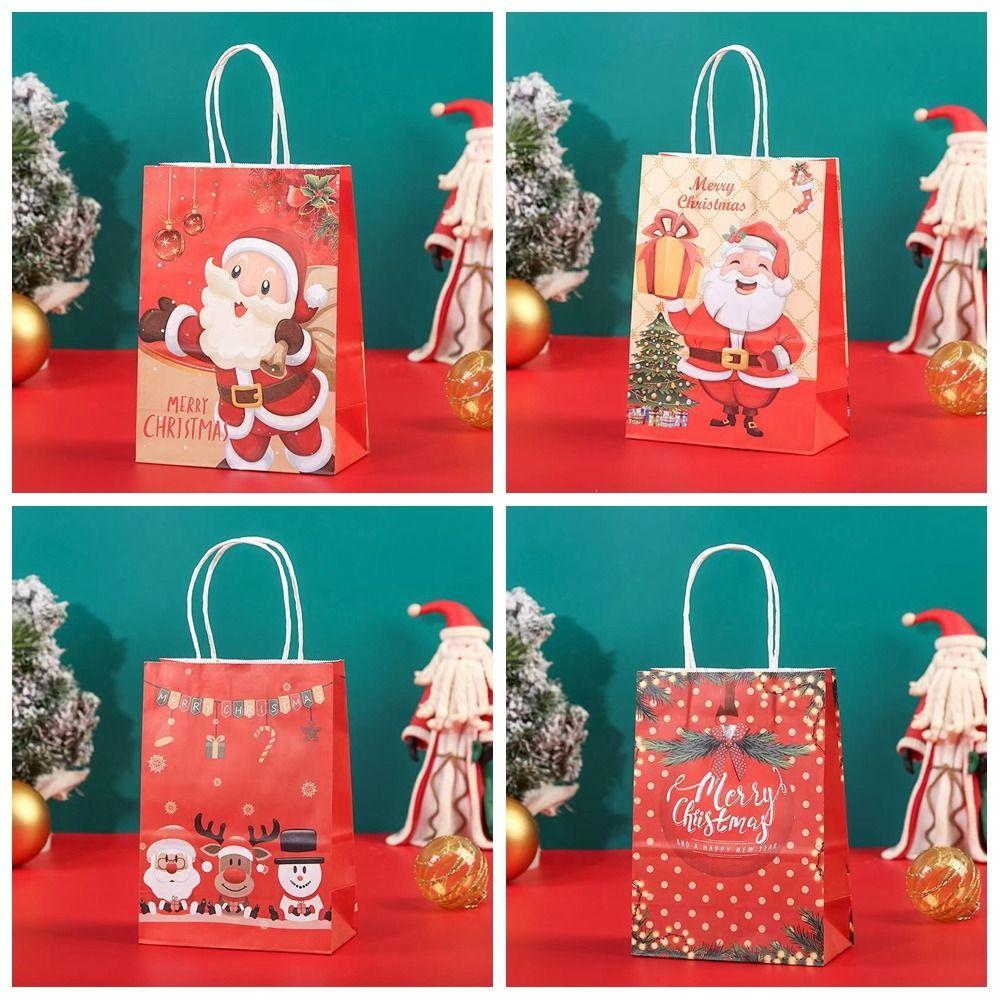 

Чехол с ручкой Пакеты для упаковки печенья Санта-Клаус Рождественские подарочные пакеты Крафт-бумага Подарочная коробка Лось