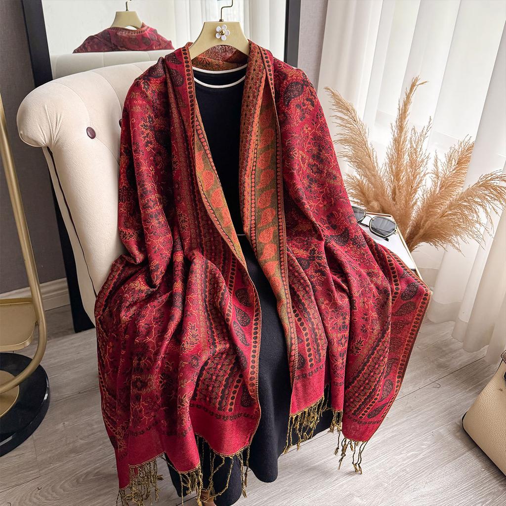 Retro Imitation Cashmere Scarf Yunnan Xizang Travel Fashion Wear Cape Thickened Warm Scarf Women