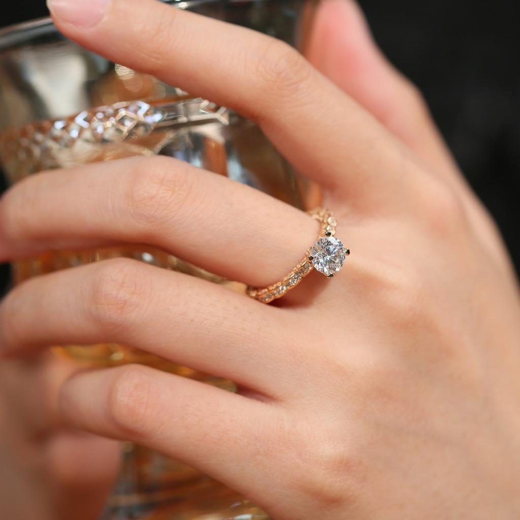 Sace Gems GRA Certified 1ct Moissanite Ring VVS1 Lab Diamond Solitaire Ring for Women Engagement Promise Wedding Band Jewelry