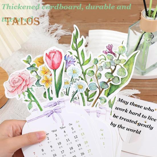 2025 Bloomy Flower Kalender Bloomy Flowers Tischkalender mit Holzsockel Tagesplaner für Lesezeichen Postkarte Wanddekoration