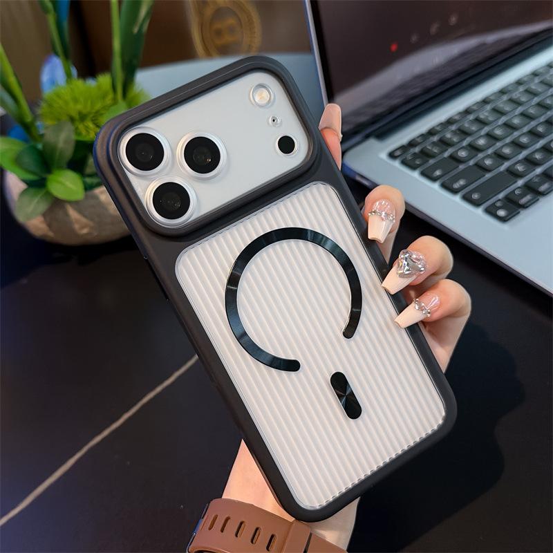 Applicable to iPhone17ProMax corrugated CD pattern magnetic mobile phone case Apple 16Pro anti-drop 15 protective case