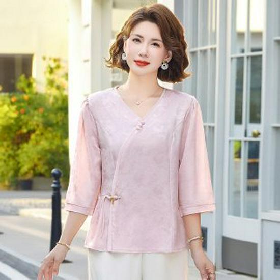 2026 Elegant Women s Solid Color Mid-Sleeve Shirt - Stylish, Loose, Slimming Summer Fashion XL (suitable for 43-53 kg)
