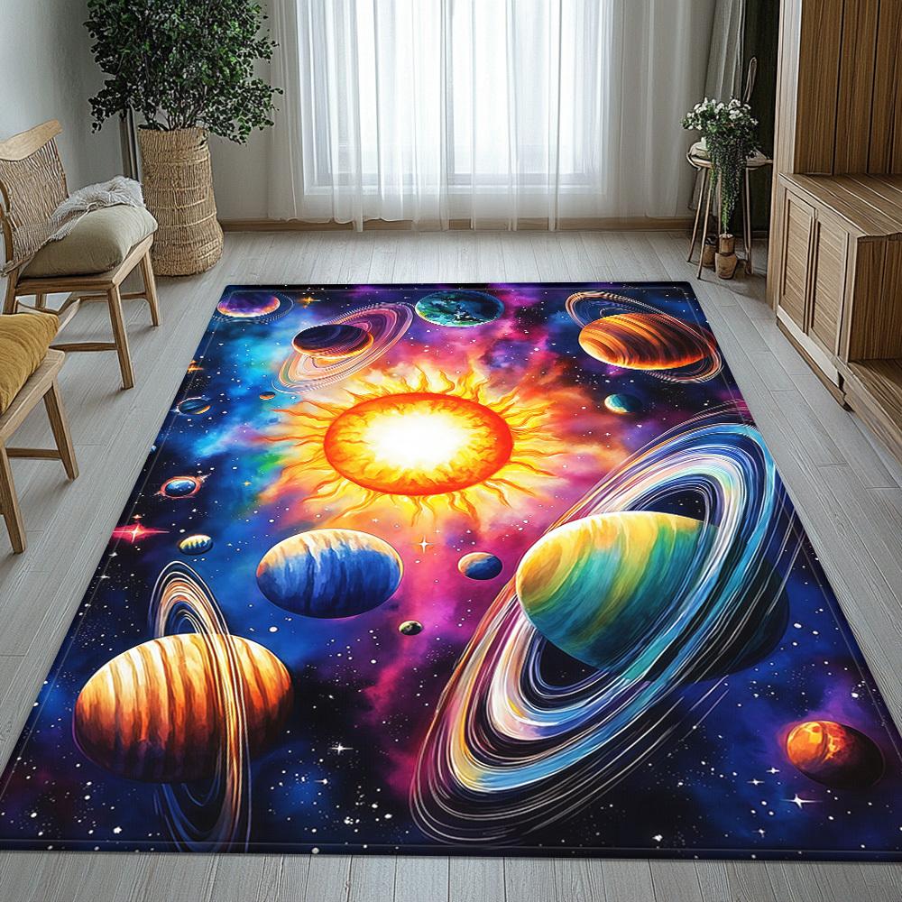 Solar System Planet Sun Cosmic Design Crystal Velvet Rug Space Theme Living Room Decor Astronomy InspiredFloorMatEducationalGift
