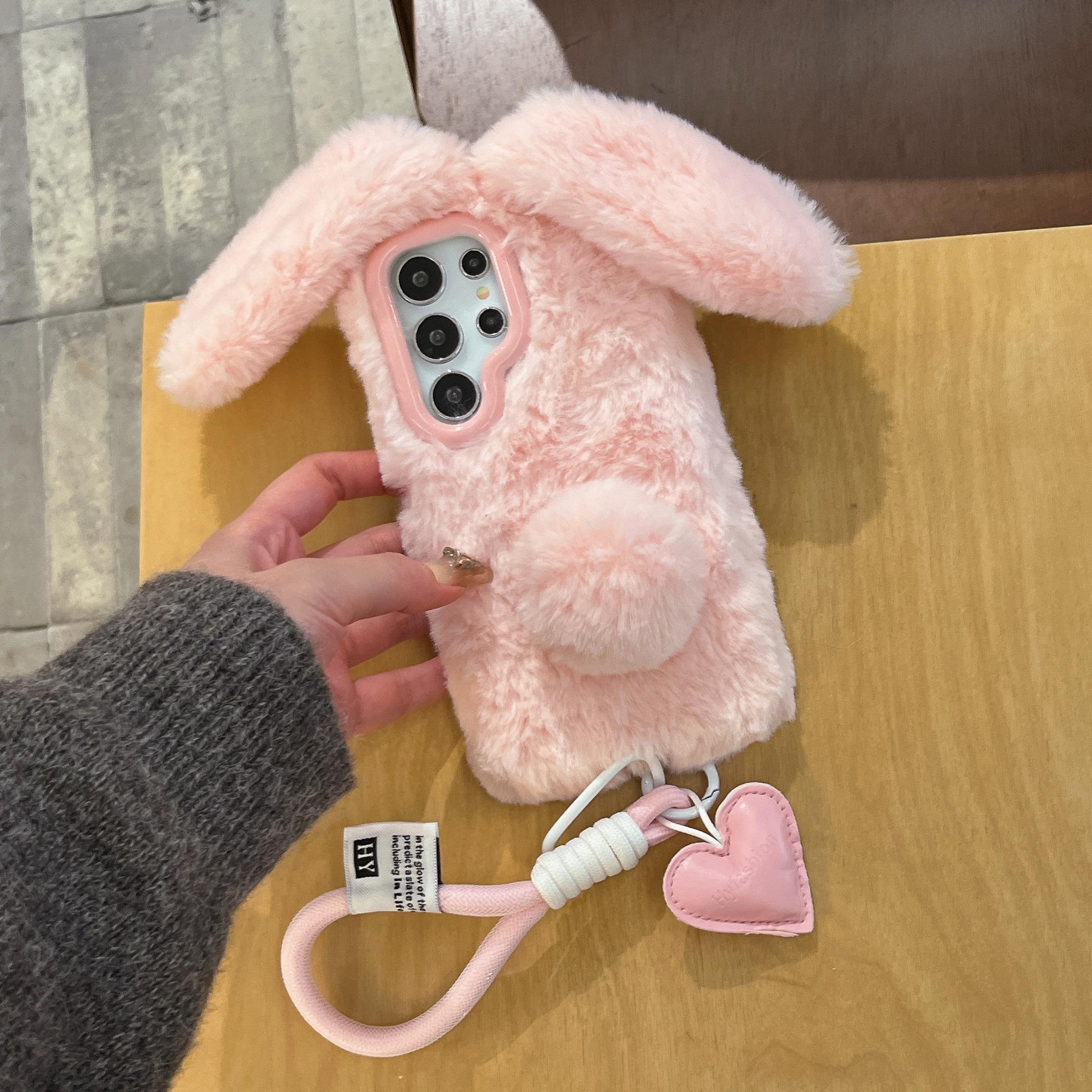 

Простой скользящий цветной чехол для телефона с плюшевым кроликом и цепочкой для Samsung Galaxy S24 Ultra For Samsung Galaxy S24 Ultra