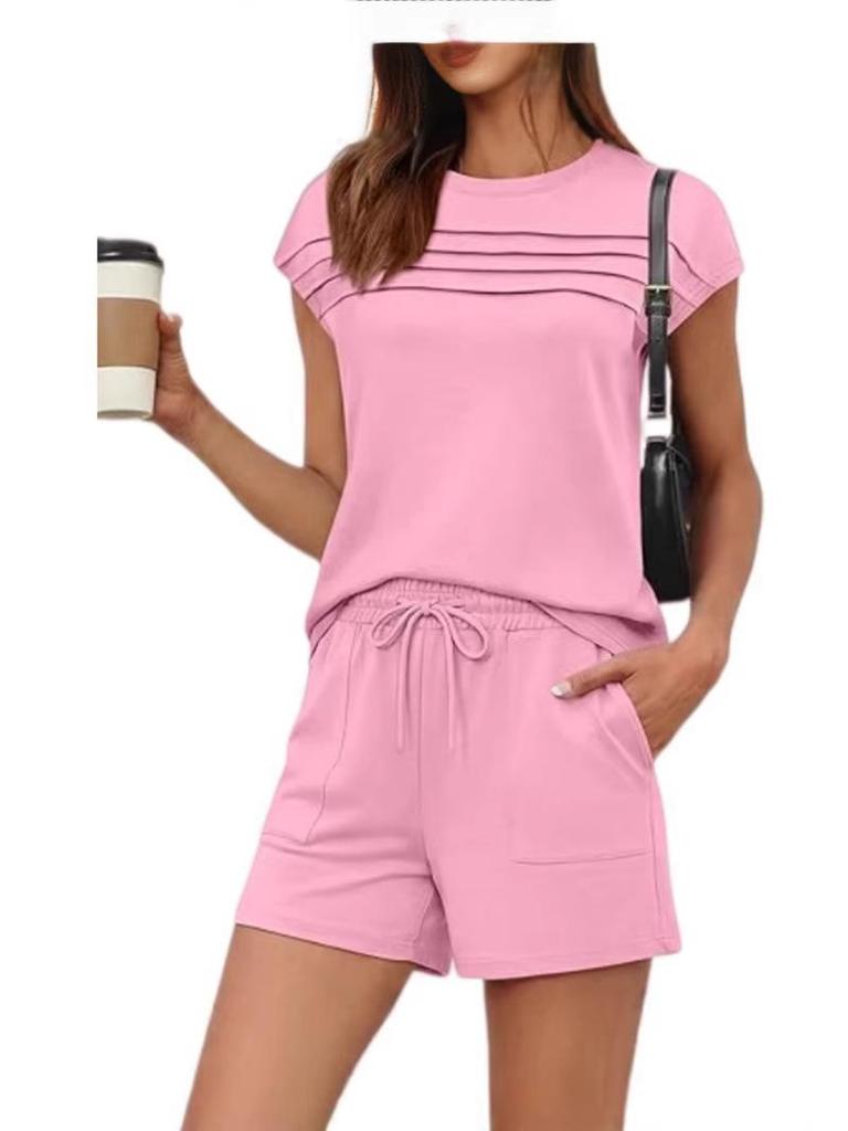 2026 Summer Women's Striped Casual Top & Solid Shorts Set - European & American Fashion
