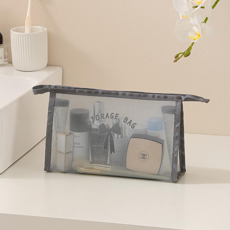 

1pc mesh toiletry bag, makeup bag, portable travel storage bag, mesh storage bag, perfect for storing cosmetics, toiletries, etc сірий колір