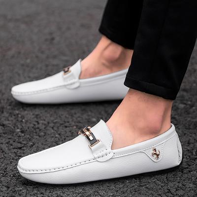 New White Black Leather Men Casual Shoes Luxury Brand Formal Dress Shoes Designer Men Loafers Breathable Slip On Driving Shoes