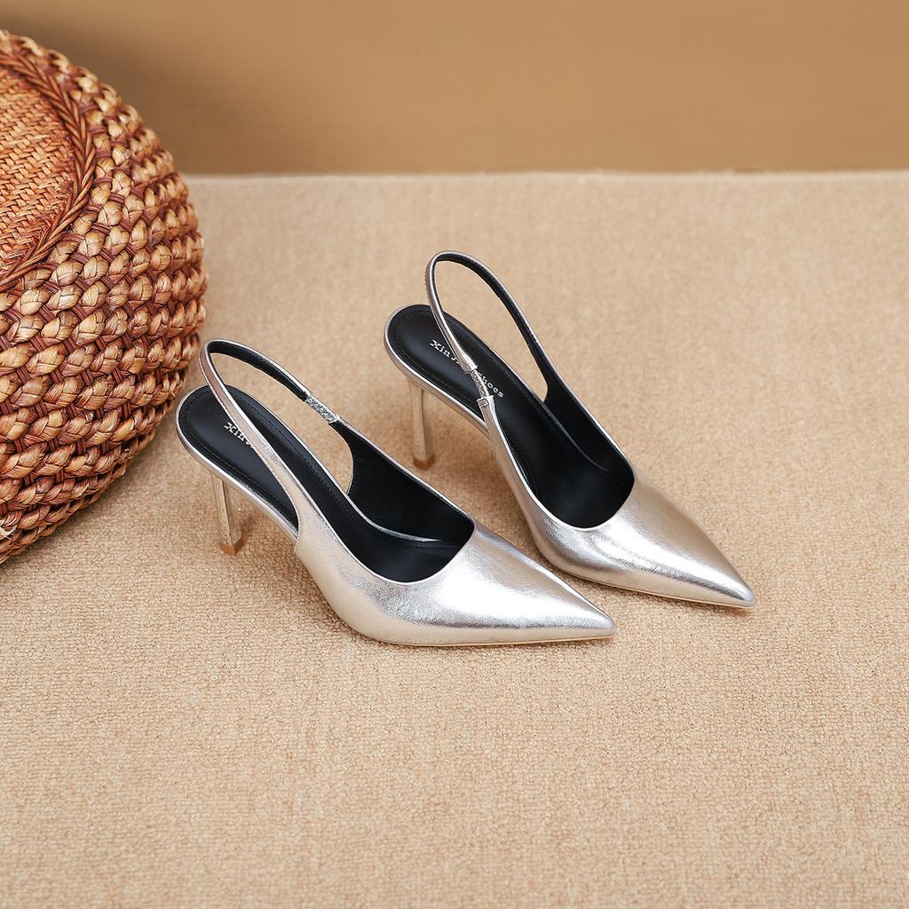 2199-6 Europe and the United States Sexy Black Pointed Strap High Heel Sandals New Bag Head Empty Word with Thin Heel Sandals