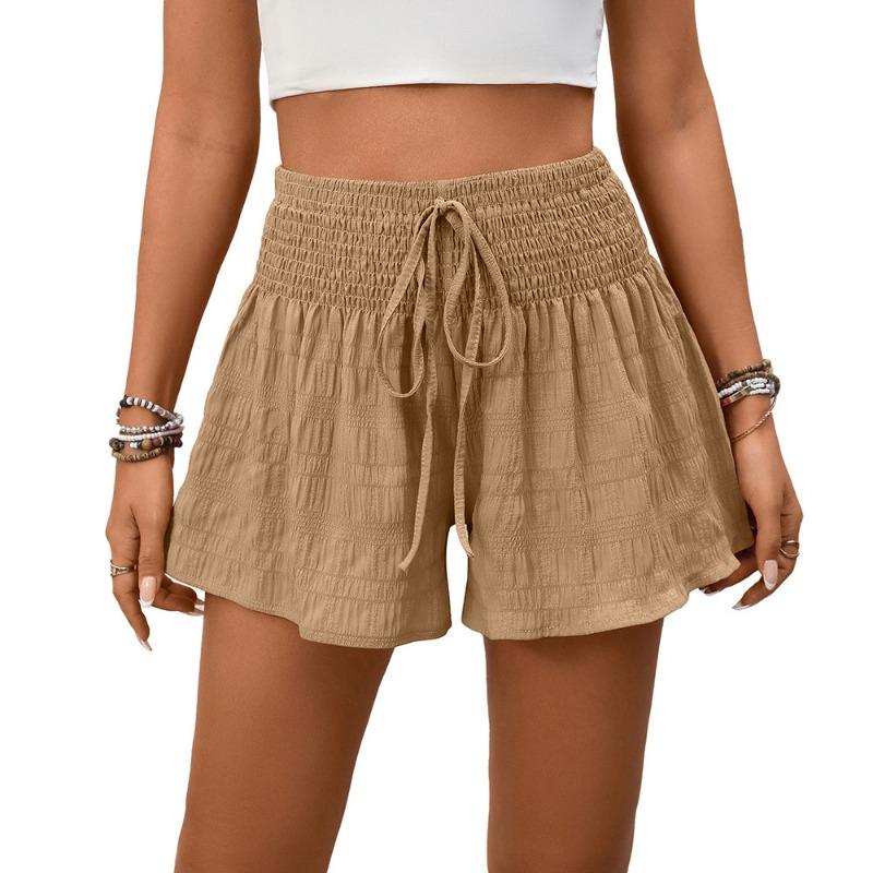 Summer Elastic Waist Drawstring Flowy Shorts Casual Smocked High Waist Ruffle Hem Shorts