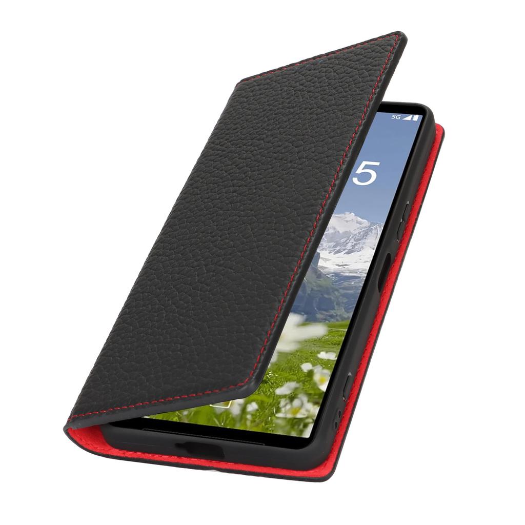 For Sony Xperia 1 VII Wallet Case Genuine Cow Leather Phone Cover Litchi Texture