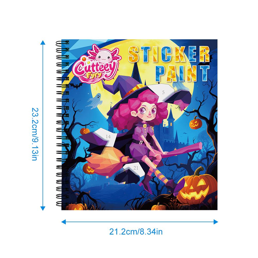 

1/4 шт. Книга с наклейками «Занятость» по номерам для детей, подарки на Хэллоуин, игрушка для прогулок, раскраска по наклейкам для путешествий, наклейка-пазл «Призрак», «Ведьма»